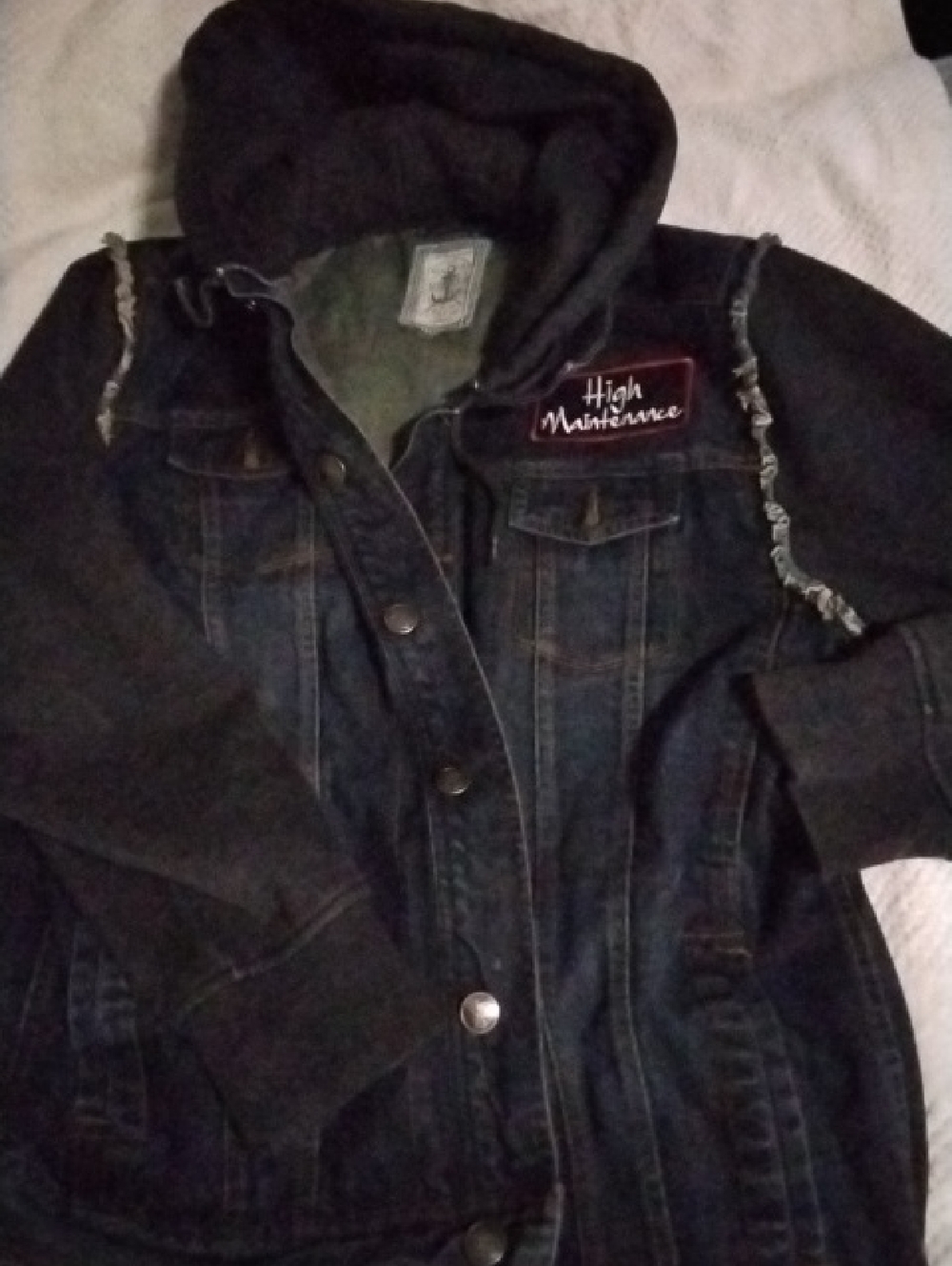 High Maintenance Black Denim Hooded Jean Jacket